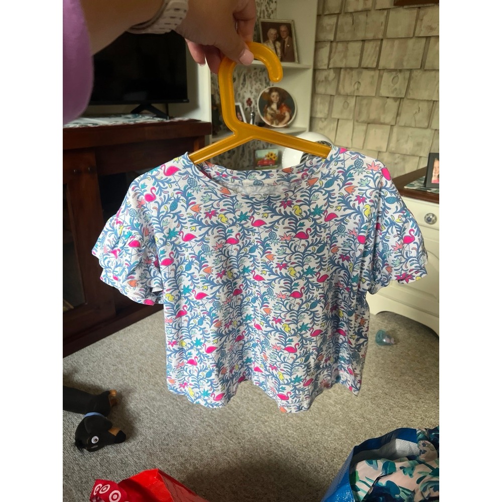 Vineyard vines Printed flamingo shirt cropped girls 10-12 medium